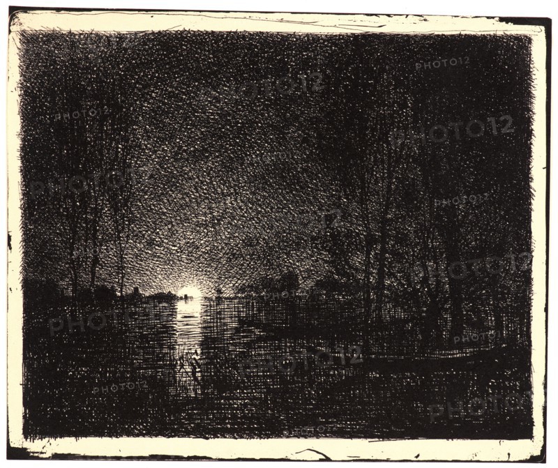 Charles FranÃ§ois Daubigny (French, 1817 - 1878). Effet de Nuit, 1862. From Quarante Clichés-Glace. Cliché-verre.