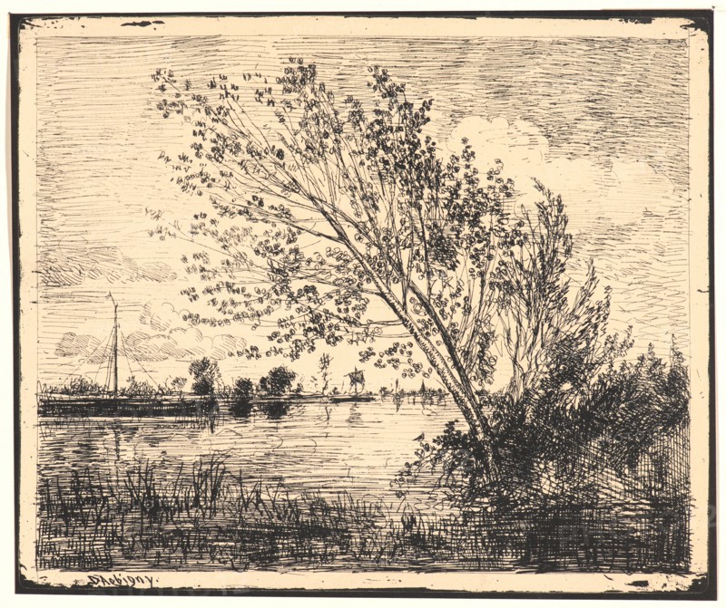 Charles FranÃ§ois Daubigny (French, 1817 - 1878). Le Bouquet d'Aunes, 1862. From Quarante Clichés-Glace. Cliché-verre.