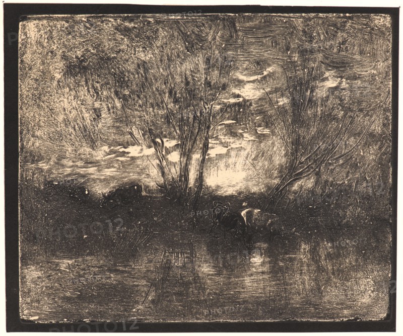 Charles FranÃ§ois Daubigny (French, 1817 - 1878). Vaches a Labreuvoir, 1862. From Quarante Clichés-Glace. Cliché-verre.
