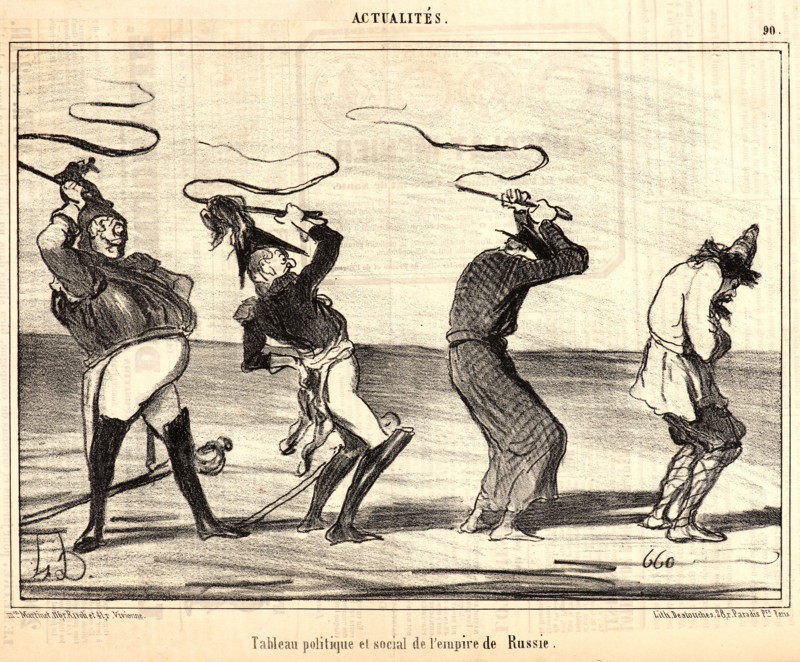 Honoré Daumier (French, 1808 - 1879). Tableau politique et social de l'empire de Russie, 1854. From Actualités. Lithograph on newsprint paper. Image: 195 mm x 271 mm (7.68 in. x 10.67 in.). Second of two states.