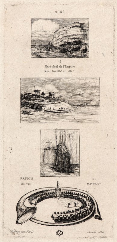 Charles Meryon (French, 1821 - 1868). Rebus: No, Morny is not Dead for he is Marrying Again (Rébus: Non, Morny n'est pas Mort car il Noce Encore), 19th century. Etching.
