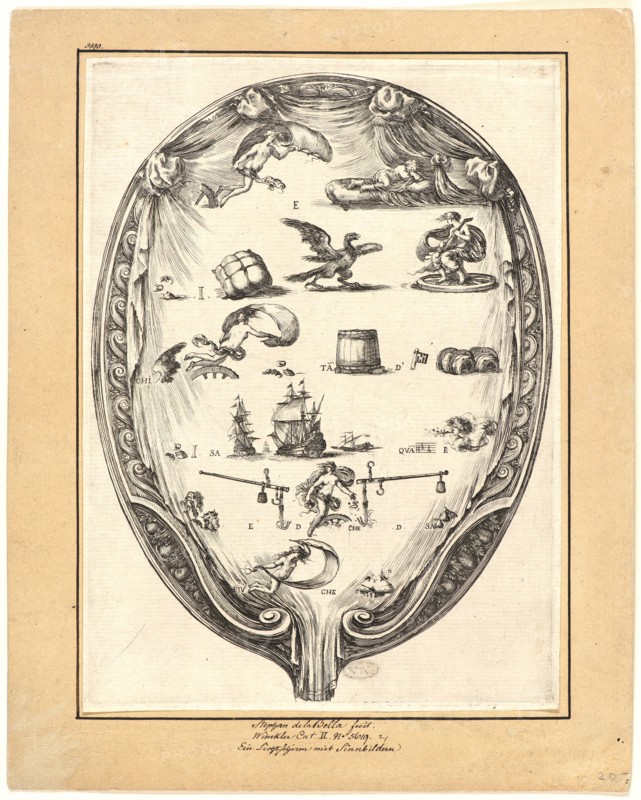 Stefano Della Bella (Italian, 1610 - 1664). Candle Shade with Rebus, ca. 1639. Etching. First of two states.