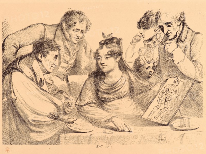 Vivant Denon (French, 1747 - 1825). Women at a Table Holding a Painting, 1819. Lithograph.