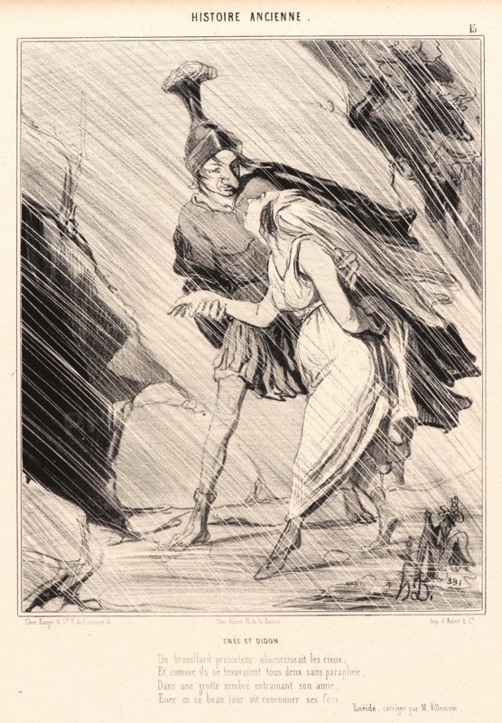 Honoré Daumier (French, 1808 - 1879). Ãânée et Didon, 1842. From Histoire Ancienne. Lithograph on white wove paper. Image: 240 mm x 195 mm (9.45 in. x 7.68 in.) (image dimensions are for composition). Second of three states.
