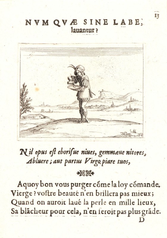 Jacques Callot (French, 1592 - 1635). Personnage Lavant une Perle, 17th century. From The Life of the Virgin in Emblems (La Vie de la MÃ¨re de Dieu représentée par des. Etching. First of two states.