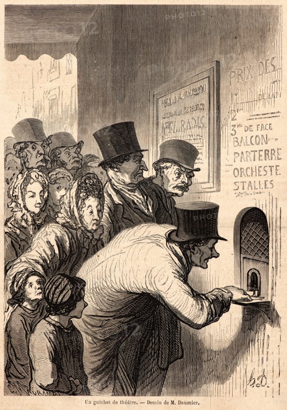 C. Maurand (French, active 19th century) after Honoré Daumier (French, 1808 - 1879). Un Guichet de Théatre, 1862. Wood engraving on newsprint paper. Image: 226 mm x 161 mm (8.9 in. x 6.34 in.).