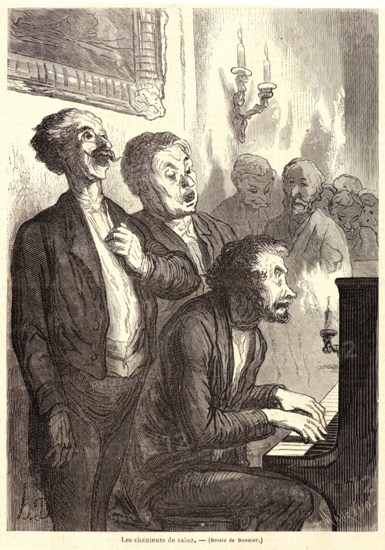 C. Maurand (French, active 19th century) after Honoré Daumier (French, 1808 - 1879). Les Chanteurs de salon, 1862. Wood engraving on newsprint paper. Image: 225 mm x 160 mm (8.86 in. x 6.3 in.).