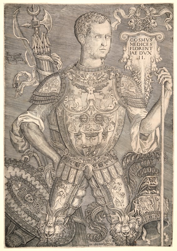 NicolÃ² della Casa (French, active Italy, active 1543â€ì1547) after Baccio Bandinelli (Italian, 1488 - 1560). Cosimo I, Grand Duke of Tuscany, 1544. Engraving. Plate: 430 mm x 295 mm (16.93 in. x 11.61 in.). Second state, with address of Antonio Lafreri, Roma.