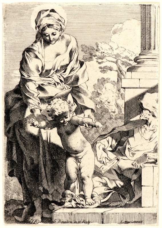 Sébastien Bourdon (French, 1616 - 1671). The Holy Family with the Christ Child Crushing the Serpent with His Feet, ca. 1643-1671. Etching. Second of two states.