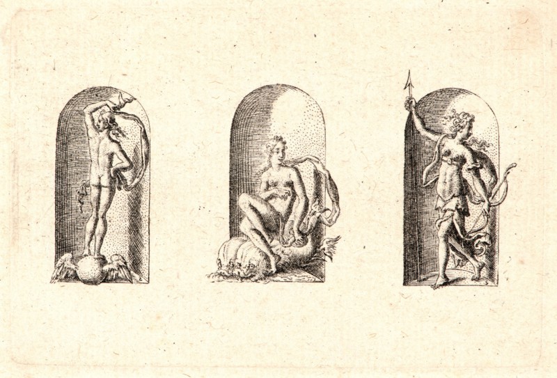 Etienne Delaune (aka Ãâtienne Delaune) (French, ca. 1519 - 1583). Several Gods of Classical Antiquity (Plusieurs Divinités de l'Antiquiteé Paienne), plate 4, 1578. From Several Gods of Classical Antiquity (Plusieurs Divinités de l'Antiquiteé Paienne. Engraving.