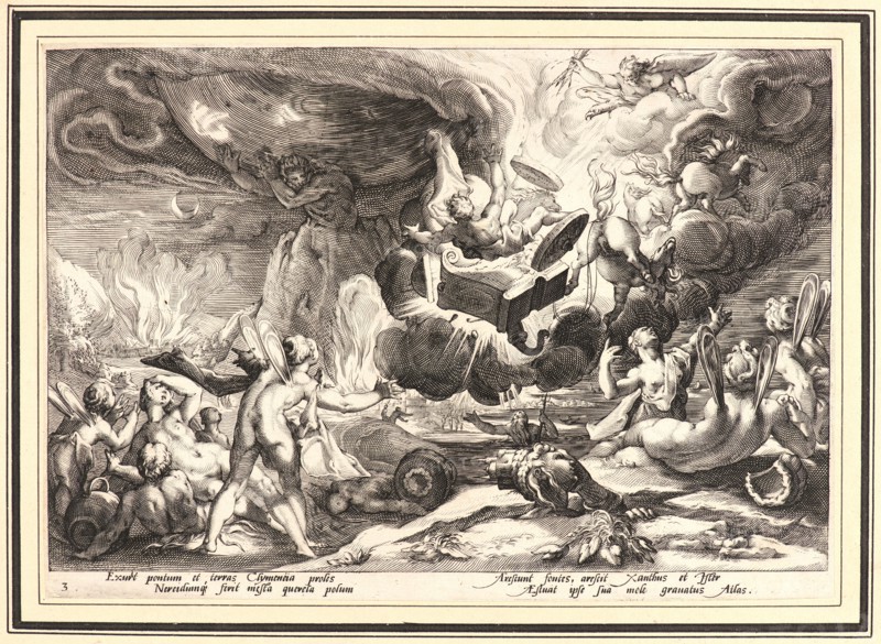 Anonymous after Hendrick Goltzius (Dutch, 1558 - 1617). The Fall of Phaeton, ca. 1590. From Metamorphoses. Engraving on wove paper. Plate: 176 mm x 249 mm (6.93 in. x 9.8 in.). Undescribed first state.