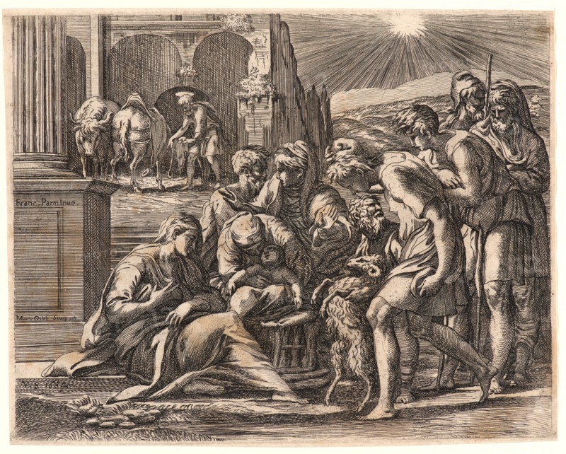 Mauro Oddi (Italian, 1639-1702) after Parmigianino (aka Francesco Mazzola, Italian, 1503 - 1540). Adoration of the Shepherds, 1664. Etching.