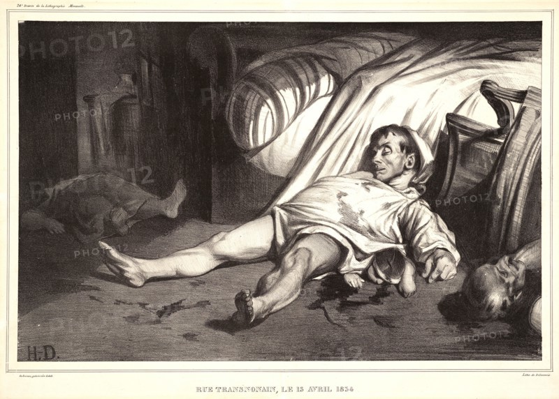 Honoré Daumier (French, 1808 - 1879). Rue Transnonain, April 15th, 1834 (Rue Transnonain, le 15 Avril 1834), 1834. Lithograph. Image: 286 mm x 441 mm (11.26 in. x 17.36 in.).