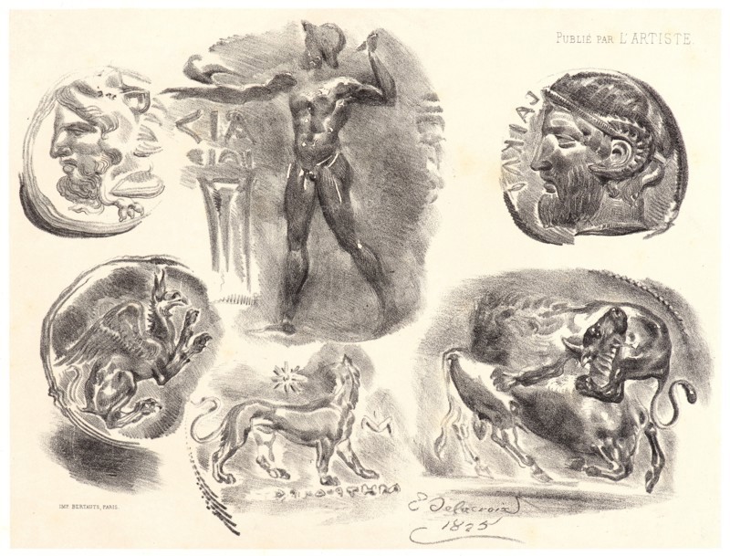 EugÃ¨ne Delacroix (French, 1798 - 1863). Six Antique Medals (Six Medailles Antiques), 1825. Lithograph. Third state.