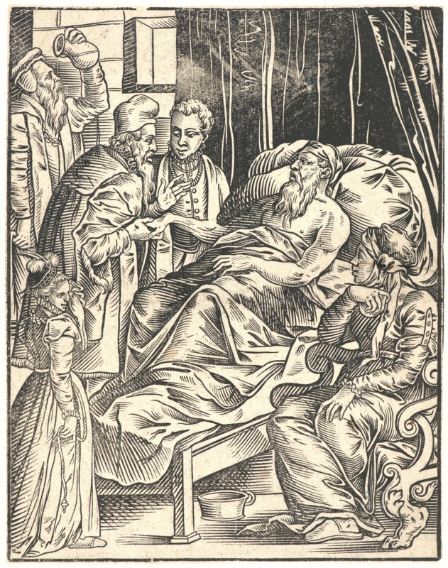 Anonymous (Italian). Sickroom of an Old Man, 16th century (printed later). Woodcut on laid paper, not 16th century.