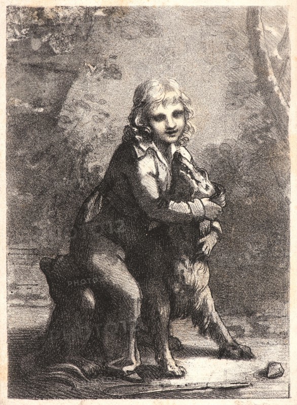 Pierre-Paul Prud'hon (French, 1758 - 1823). L'Enfant au Chien, 1822. Lithograph with another lithograph on verso.