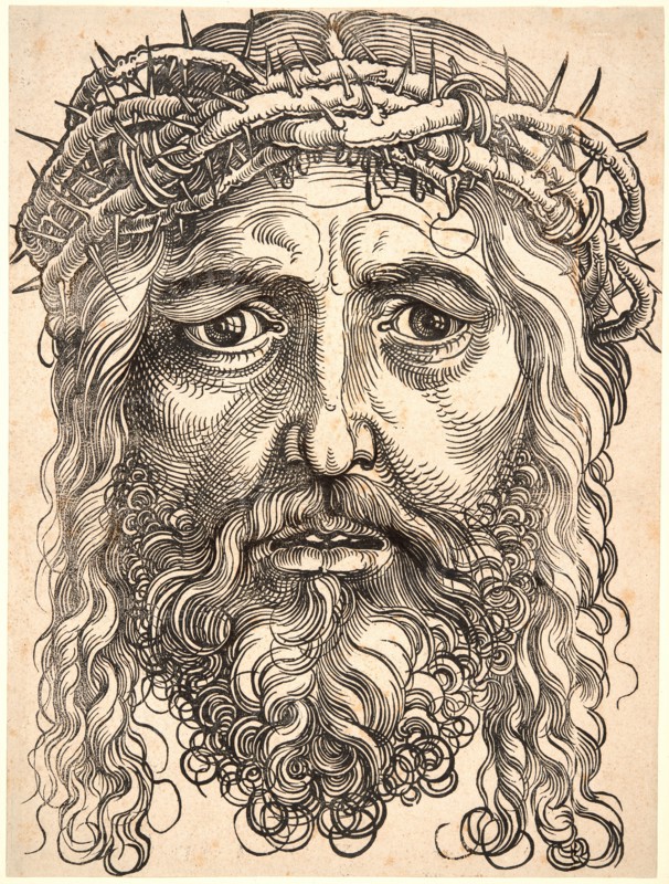 Hans Sebald Beham (German, 1500-1550). The Head of Christ Crowned with Thorns, ca. 1520-1530. Woodcut. Image: 419 mm x 314 mm (16.5 in. x 12.36 in.). Second state.