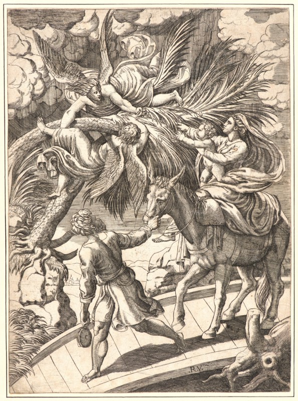 Anonymous after Raphael (Italian, 1483 - 1520). The Flight into Egypt, 16th century. Engraving. Plate: 276 mm x 201 mm (10.87 in. x 7.91 in.).