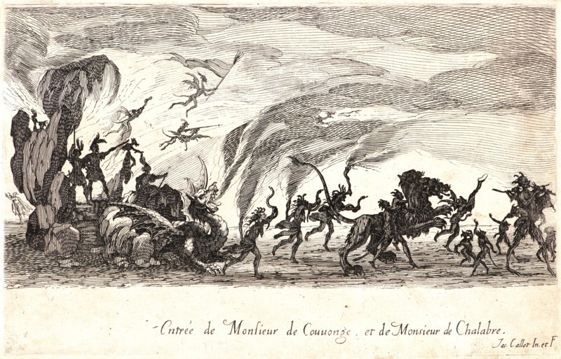 Jacques Callot (French, 1592 - 1635). Entree de MM. de Couvonge et de Chalabre, 17th century. From Le Combat Ã  la Barriere. Etching. Only state.