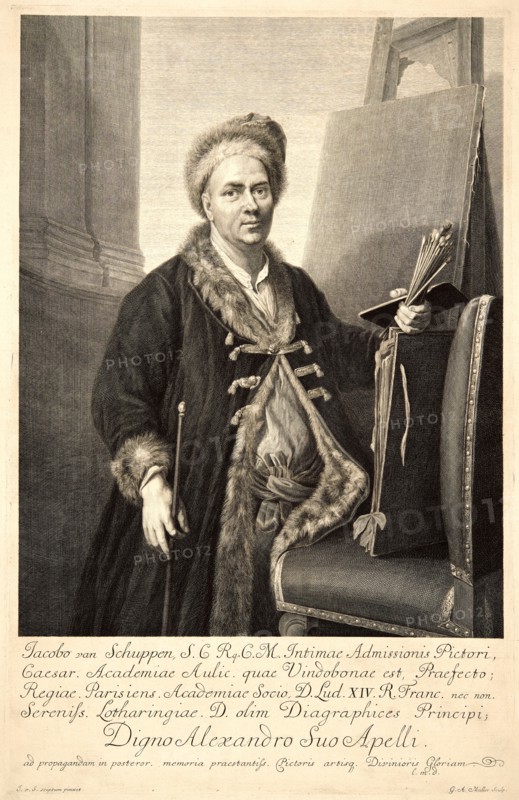 Gustav Adolph MuÂ¨ller (German 1694-1767) after Jacques van Schuppen (French, 1670-1751). Portrait of the Painter, Jacques van Schuppen, 18th century. Engraving.