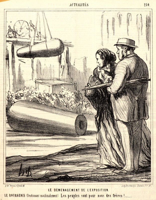 Honoré Daumier (French, 1808 - 1879). Le Demenagement de L'Exposition, 1867. Lithograph on newsprint paper. Image: 243 mm x 206 mm (9.57 in. x 8.11 in.). Second of two states.