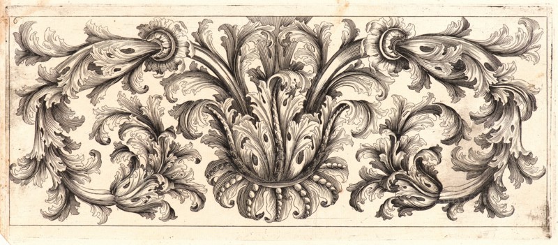 Domenico Bonavera (aka Domenico Bonaveri) (Italian, ca. 1640 - ca. 1700). Plate 6 from the set of Twelve Ornament Friezes, ca. 1670. Etching. Plate: 278 mm x 116 mm (10.94 in. x 4.57 in.).