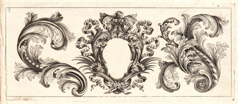 Domenico Bonavera (aka Domenico Bonaveri) (Italian, ca. 1640 - ca. 1700). Plate 7 from the set of Twelve Ornament Friezes, ca. 1670. Etching. Plate: 278 mm x 116 mm (10.94 in. x 4.57 in.).