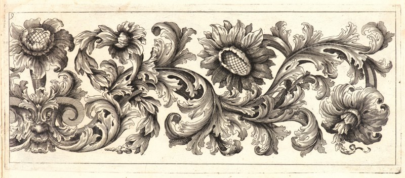 Domenico Bonavera (aka Domenico Bonaveri) (Italian, ca. 1640 - ca. 1700). Plate 9 from the set of Twelve Ornament Friezes, ca. 1670. Etching. Plate: 278 mm x 116 mm (10.94 in. x 4.57 in.).