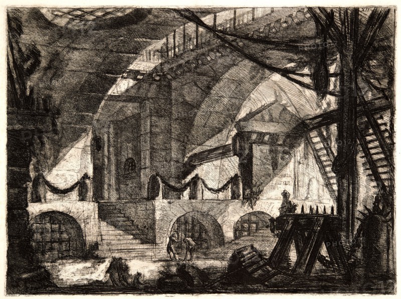Giovanni Battista Piranesi (Italian, 1720 - 1778). The Sawhorse, 1761. From Carceri d'Invenzione di G. Battista Piranesi, Archit[etto] Vene[ziano]. Etching on laid paper. Plate: 414 mm x 560 mm (16.3 in. x 22.05 in.). Second of three states.