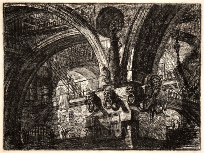 Giovanni Battista Piranesi (Italian, 1720 - 1778). The Pier with a Lamp, 1761. From Carceri d'Invenzione di G. Battista Piranesi, Archit[etto] Vene[ziano]. Etching on laid paper. Plate: 412 mm x 551 mm (16.22 in. x 21.69 in.). Second of three states.