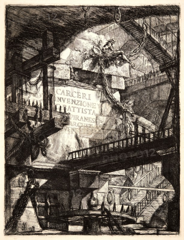 Giovanni Battista Piranesi (Italian, 1720 - 1778). Title Page: Imaginary Prisons of G. Battista Piranesi, Venetian Architect, 1761. From Carceri d'Invenzione di G. Battista Piranesi, Archit[etto] Vene[ziano]. Etching on laid paper. Plate: 545 mm x 415 mm (21.46 in. x 16.34 in.). Eighth of nine states.
