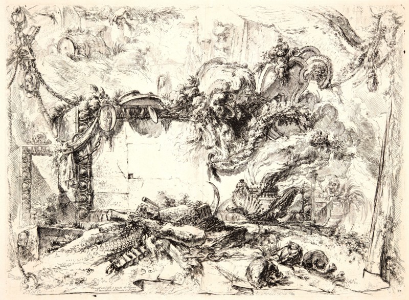 Giovanni Battista Piranesi (Italian, 1720 - 1778). The Monumental Tablet, ca. 1745. From Grotteschi. Etching on laid paper. Plate: 313 mm x 539 mm (12.32 in. x 21.22 in.). Second of two states.