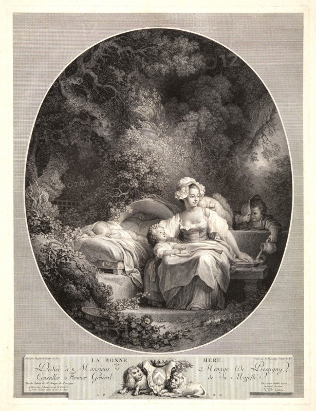 Nicolas Delaunay (French, 1739 - 1792) after Jean-Honoré Fragonard (French, 1732 - 1806). The Good Mother (La bonne mere), ca. 1779. Engraving on medium-weight laid paper. Plate: 585 mm x 443 mm (23.03 in. x 17.44 in.). Fourth of four states.