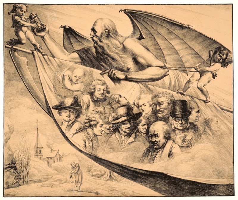 Vivant Denon (French, 1747 - 1825). The Artist's Portrait at Different Ages, 1818. Lithograph on yellowed wove paper. Image: 436 mm x 522 mm (17.17 in. x 20.55 in.).