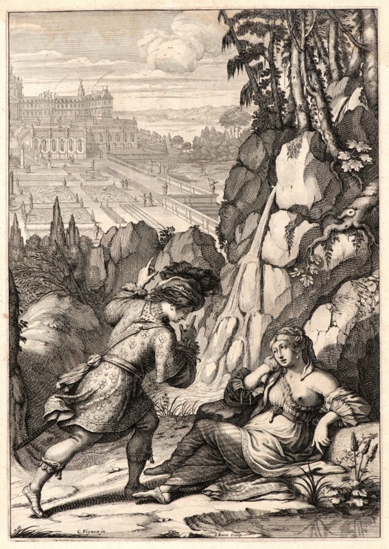 Abraham Bosse (French, 1602-1676) after Claude Vignon (French, 1593 - 1670). Roger Finds His Sister, Agnes, ca. 1657. From Joan of Arc, or France Liberated (La Pucelle ou La France delivrée). Engraving on laid paper. Plate: 260 mm x 182 mm (10.24 in. x 7.17 in.).