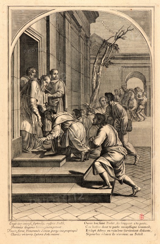 Anonymous after Eustache Le Sueur (French, 1616 - 1655). The Life of Saint Bruno, or The Founding of the Carthusian Order, Plate 9, 17th-18th century. From The Life of Saint Bruno, or The Founding of the Carthusian Order. Engraving on laid paper. Plate: 338 mm x 220 mm (13.31 in. x 8.66 in.).