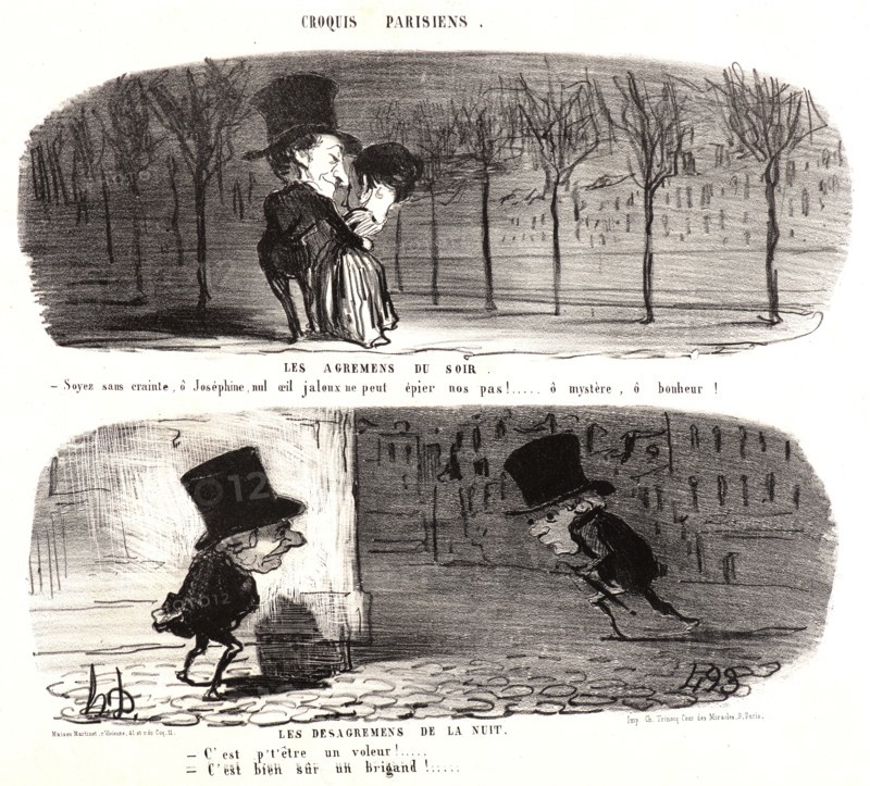 Honoré Daumier (French, 1808 - 1879). The Agreements of the Evening (Les agremens du soir...) [and] The Disagreement of the Evening, 1853. From Croquis Parisiens. Lithograph on heavy wove paper. Sheet: 255 mm x 340 mm (10.04 in. x 13.39 in.). Second of two states.