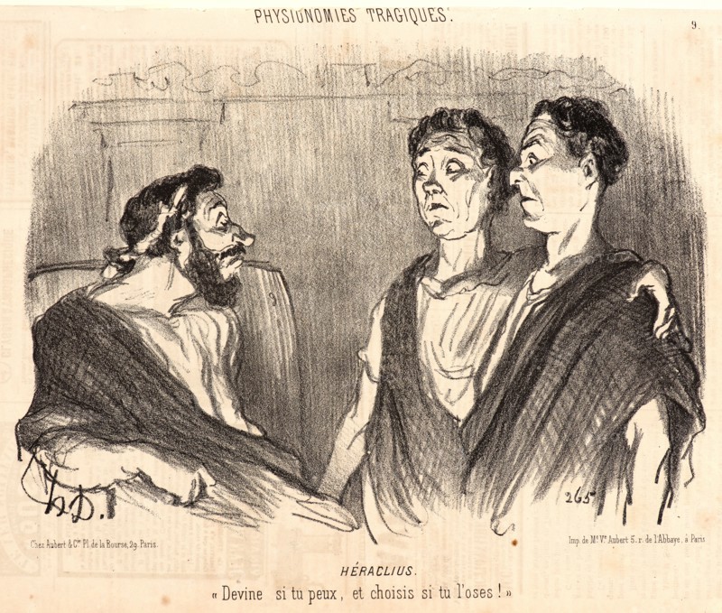 Honoré Daumier (French, 1808 - 1879). Héraclius, 1851. From Physionomies Tragiques. Lithograph on wove newsprint paper. Image: 200 mm x 275 mm (7.87 in. x 10.83 in.). Second of two states.