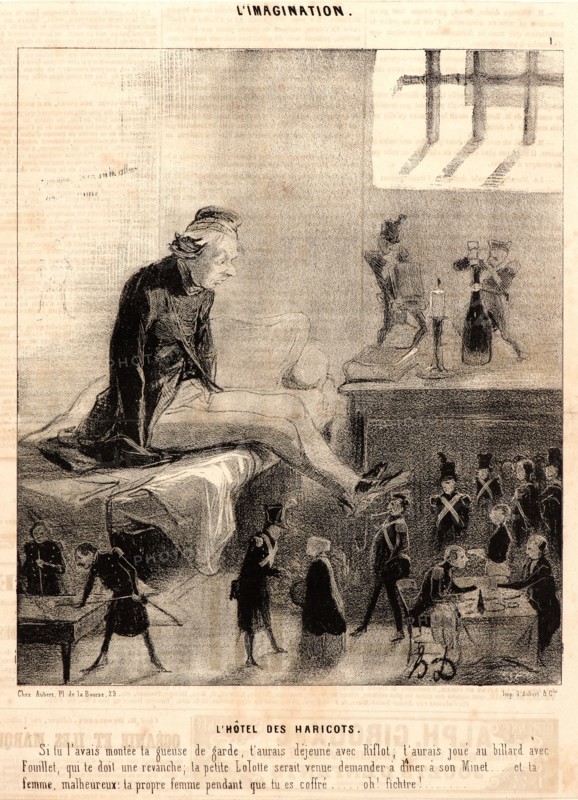 Honoré Daumier (French, 1808 - 1879). L'HÃ´tel des Haricots, 1843. From L'Imagination. Lithograph on wove newsprint paper. Image: 236 mm x 203 mm (9.29 in. x 7.99 in.). Second of two states.