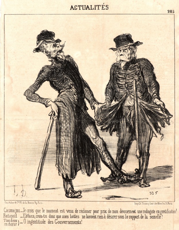 Honoré Daumier (French, 1808 - 1879). Casmajo ...Ratopoil..., 1851. From Actualités. Lithograph on wove newsprint paper. Image: 249 mm x 228 mm (9.8 in. x 8.98 in.). Second of two states.