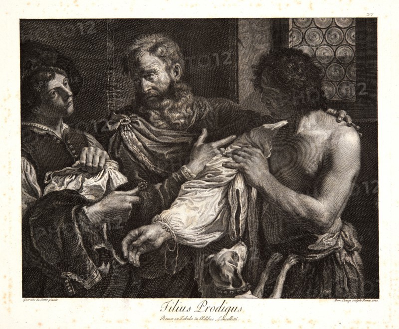 Domenico Cunego (Italian, 1727-1803) after Guercino (aka Giovanni Francesco Barbieri, Italian, 1591-1666). Prodigal Son (Filius Prodigus), 1770. Engraving on laid paper. Plate: 265 mm x 321 mm (10.43 in. x 12.64 in.).