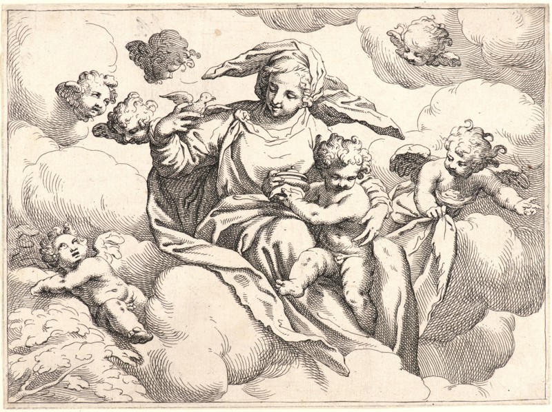 Anonymous (Italian). Virgin and Child with Angels, ca. 1610-1640. Etching on laid paper. Plate: 151 mm x 212 mm (5.94 in. x 8.35 in.).