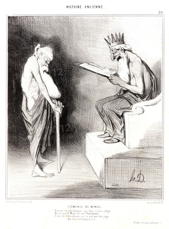 Honoré Daumier (French, 1808 - 1879). Clémence de Minos, 1843. From Histoire Ancienne. Lithograph on white wove paper. Image: 237 mm x 201 mm (9.33 in. x 7.91 in.). Third of three states.