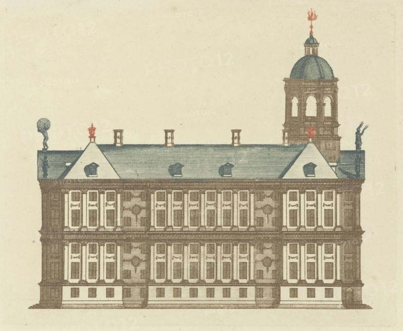 Side wall of the Town Hall in Amsterdam, The Netherlands, print maker: Anonymous, Carel Allard, Johan Teyler, 1695 - 1699