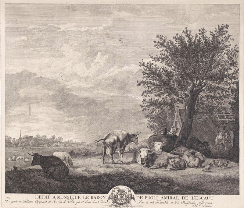 Landscape with cows, Elisabeth Marie Simons, Charles-André-Melchior baron van Proli, 1760 - 1780