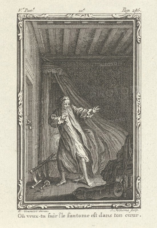 Frightened man in a bedroom, Jacob Folkema, 1761