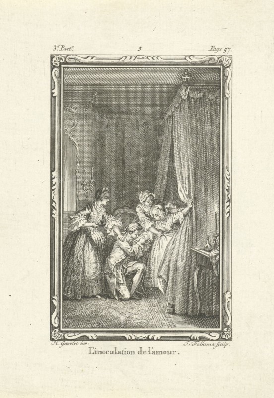 Kneeling man at the bedside of his beloved, Jacob Folkema, 1761