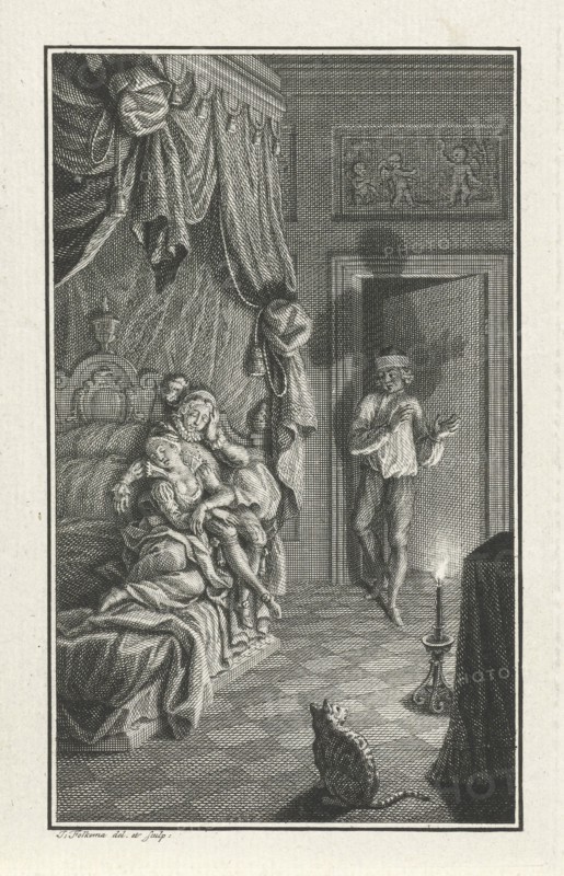 Man entering a room, print maker: Jacob Folkema, 1702 - 1767