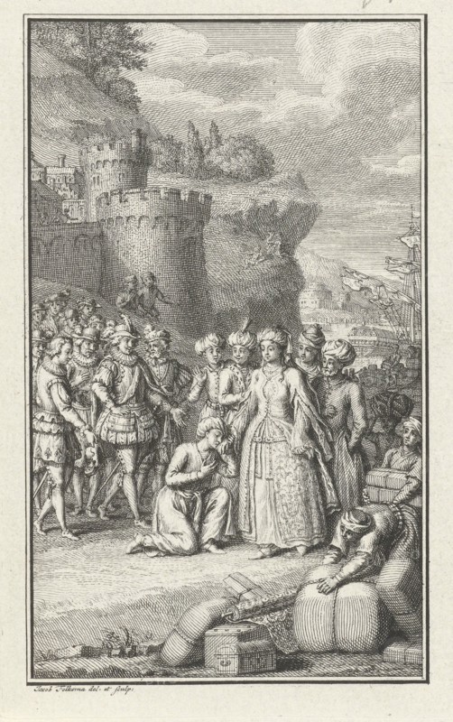 Oriental woman welcomed with a kiss, Jacob Folkema, 1702 - 1767