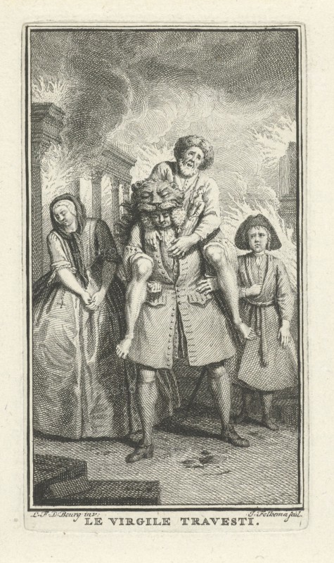 Aeneas saves his father from burning Troy, Jacob Folkema, 1703 - 1767